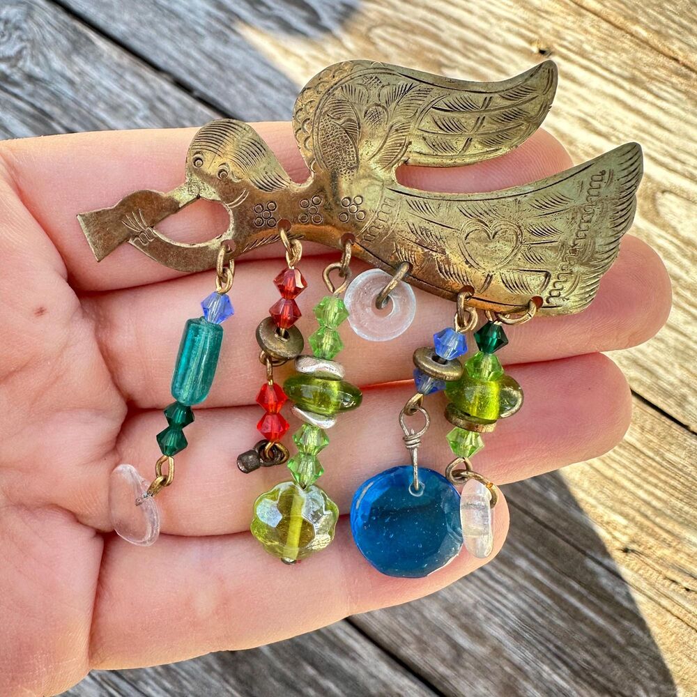 Vintage Jewelry Gold Tone Colorful Angel Brooch Pin